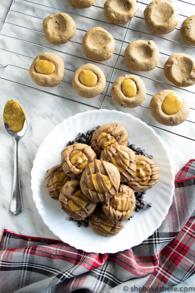 Peanut Butter Chocolate Chip Thumbprint Cookies - She Bakes Here